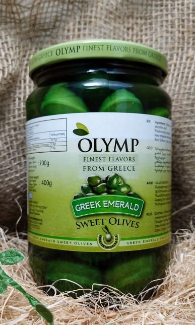 Оливки изумрудные OLYMP пастериз. стек/бан 400 гр
