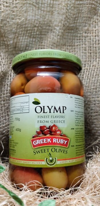Оливки красные OLYMP пастериз. стек/бан 400 гр